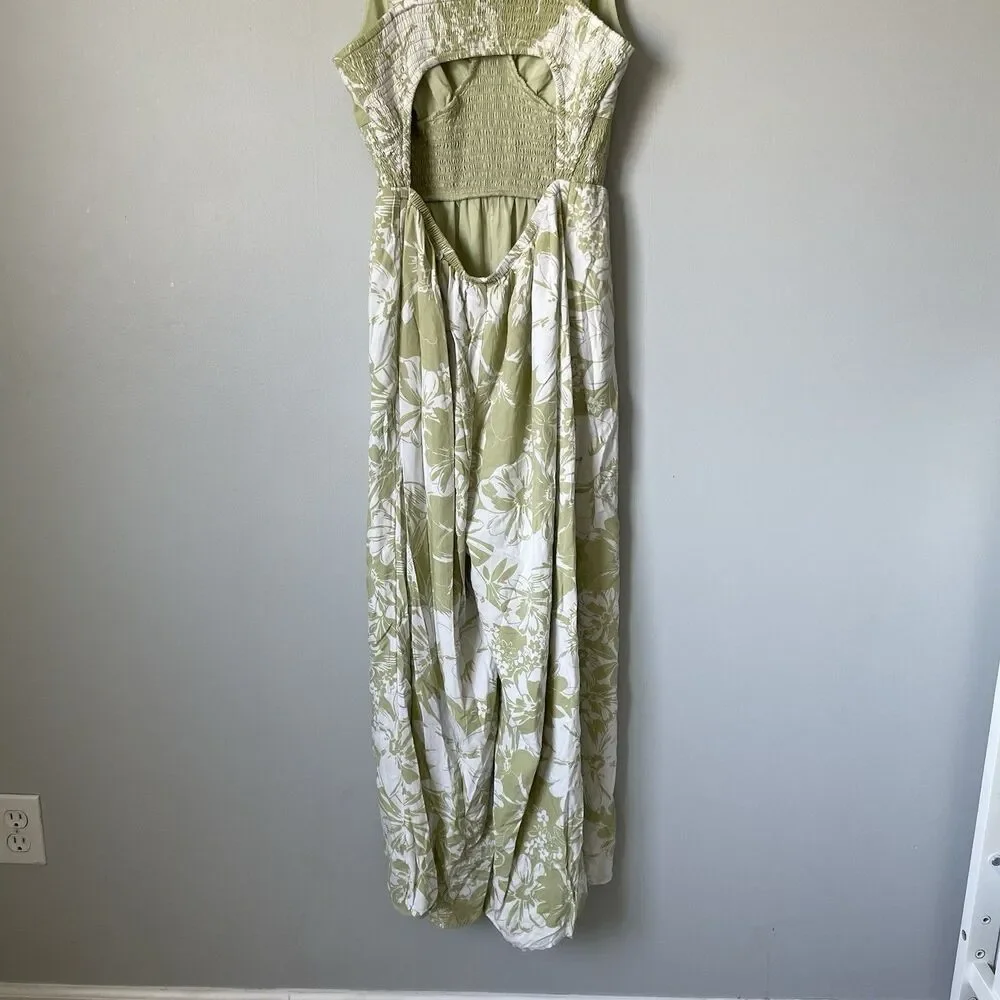 American Eagle Jumpsuit Tropical Floral Print Green White Backless Women's Large - Picture 9 of 13